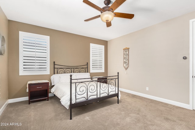 bedroom with carpet flooring and ceiling fan