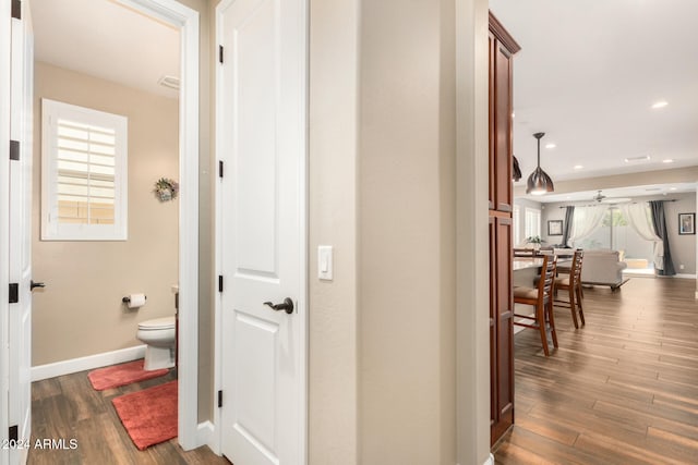 corridor featuring dark wood-type flooring