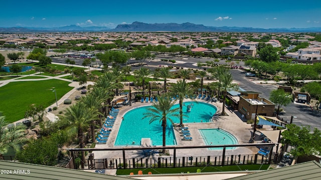 bird's eye view with a mountain view