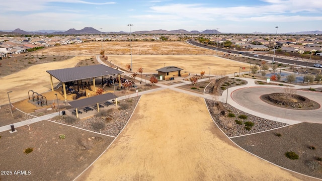 drone / aerial view with a mountain view