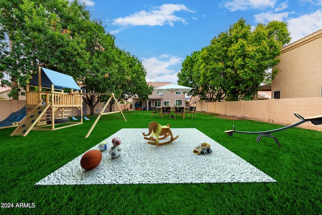 view of yard with a playground