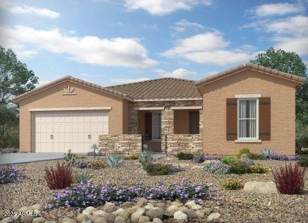 21116 N Jubilee Pl, Maricopa, AZ 85138 - single story home featuring an attached garage, driveway, stucco siding, and a tile roof