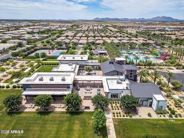 aerial view with a mountain view and a residential view