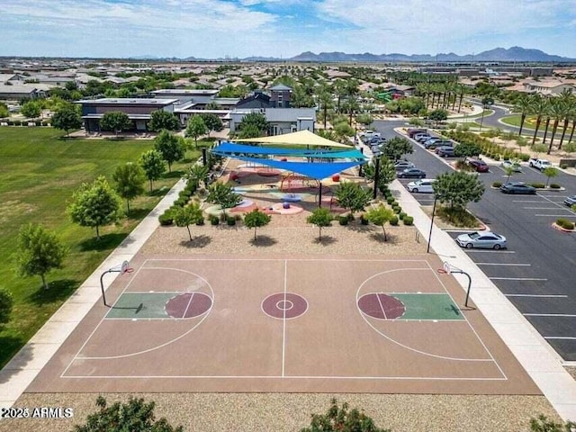 view of basketball court featuring community basketball court and a mountain view