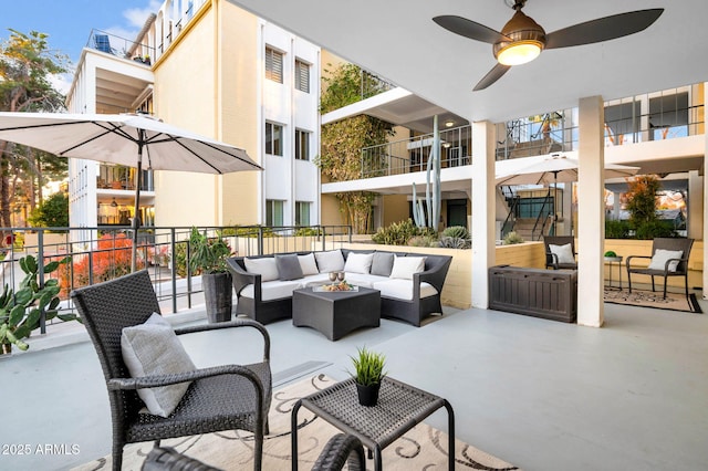 view of patio / terrace featuring outdoor lounge area and ceiling fan