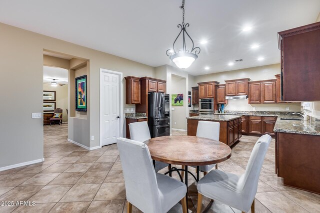 19414 W Pasadena Ave, Litchfield Park, AZ 85340 - dining room featuring baseboards, light tile patterned flooring, recessed lighting, and ceiling fan