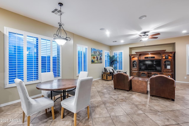 19414 W Pasadena Ave, Litchfield Park, AZ 85340 - dining area featuring a ceiling fan, baseboards, recessed lighting, and light tile patterned floors