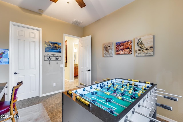 19414 W Pasadena Ave, Litchfield Park, AZ 85340 - game room with a ceiling fan, baseboards, and carpet flooring