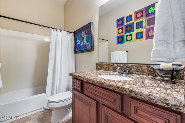 19414 W Pasadena Ave, Litchfield Park, AZ 85340 - bathroom featuring toilet, tile patterned flooring, vanity, and shower / tub combo with curtain
