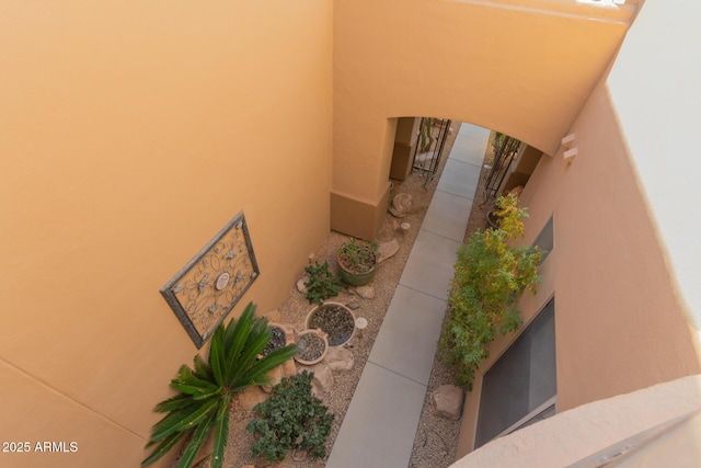 interior space featuring stucco siding