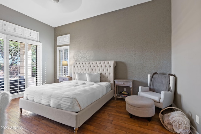 bedroom featuring dark hardwood / wood-style floors