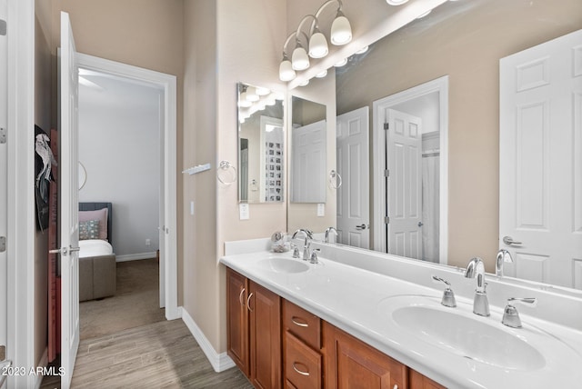 bathroom with hardwood / wood-style flooring and vanity