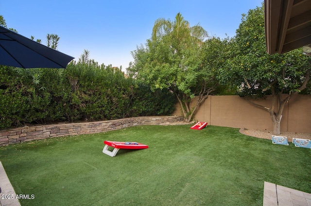 view of yard with a fenced backyard