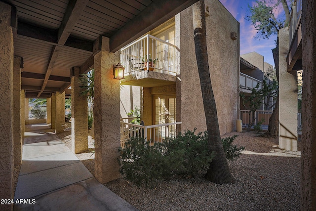 view of property exterior at dusk