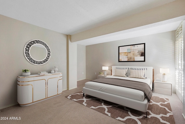 bedroom featuring light colored carpet