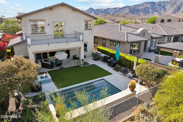 15711 S 11th Ave, Phoenix, AZ 85045 - rear view of house with outdoor lounge area, a balcony, stucco siding, and a patio