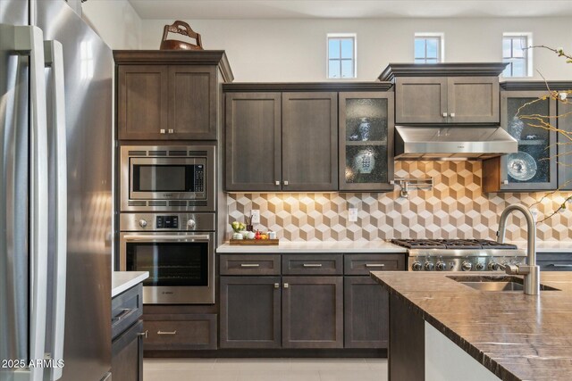 15711 S 11th Ave, Phoenix, AZ 85045 - kitchen with appliances with stainless steel finishes, a sink, under cabinet range hood, and backsplash