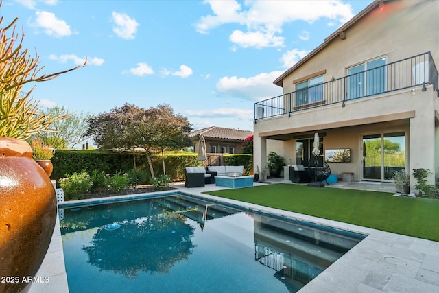 15711 S 11th Ave, Phoenix, AZ 85045 - view of pool with an outdoor hangout area, a patio, and a lawn