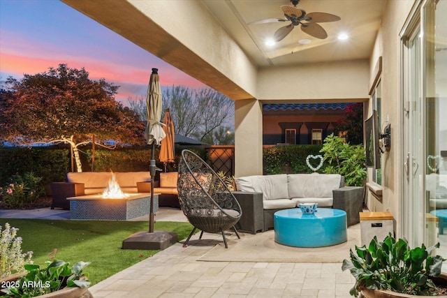15711 S 11th Ave, Phoenix, AZ 85045 - view of patio featuring an outdoor living space with a fire pit and ceiling fan