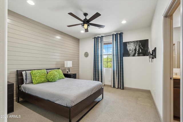 15711 S 11th Ave, Phoenix, AZ 85045 - bedroom with light colored carpet, recessed lighting, baseboards, and a ceiling fan