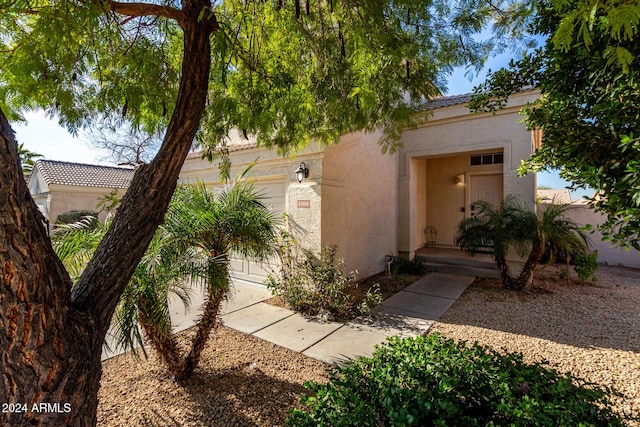 exterior space with a garage