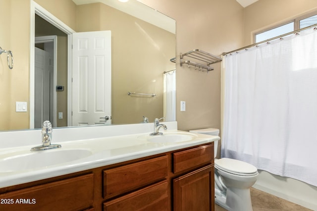 5607 W Alyssa Ln, Phoenix, AZ 85083 - bathroom featuring double vanity, tile patterned flooring, and shower / bath combo with shower curtain