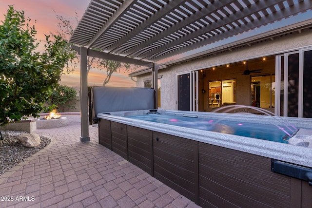 5607 W Alyssa Ln, Phoenix, AZ 85083 - view of patio / terrace featuring an outdoor fire pit, a hot tub, and a pergola