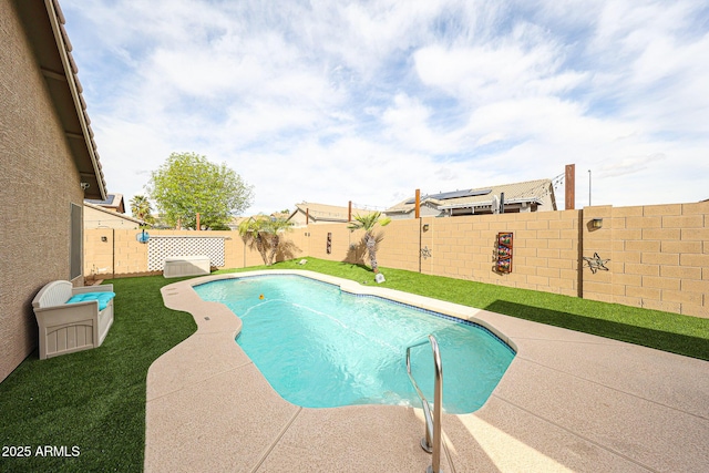 view of pool featuring a patio area, a fenced backyard, and a fenced in pool