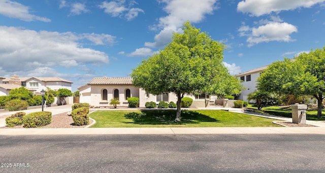 3356 E Vallejo Ct, Gilbert, AZ 85298 - view of front of home with curved driveway, a front lawn, a residential view, and stucco siding