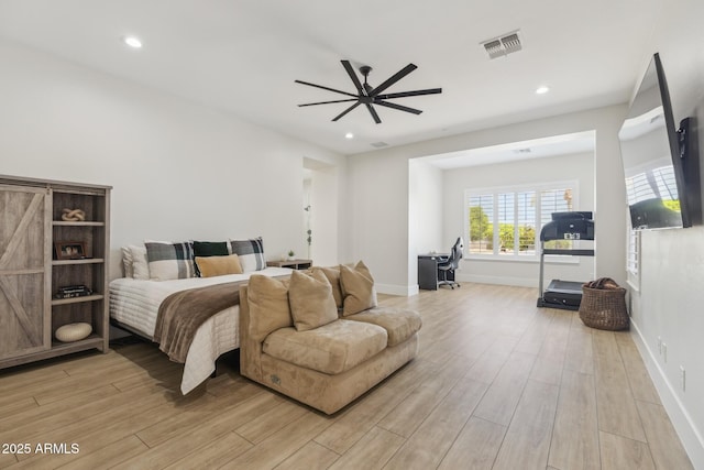 3356 E Vallejo Ct, Gilbert, AZ 85298 - bedroom featuring visible vents, light wood-type flooring, recessed lighting, and baseboards