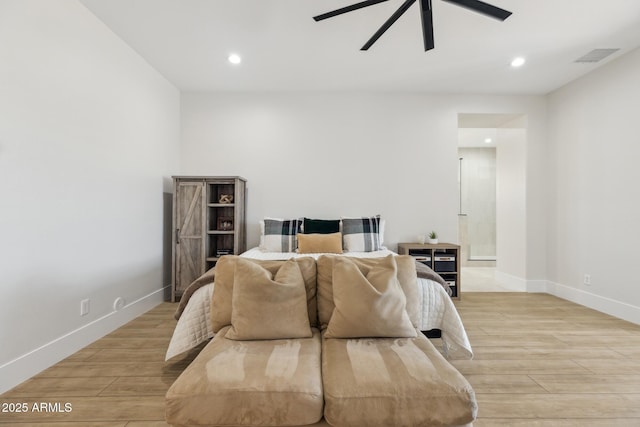 3356 E Vallejo Ct, Gilbert, AZ 85298 - bedroom with visible vents, light wood-type flooring, recessed lighting, and baseboards