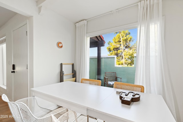 dining space with hardwood / wood-style floors