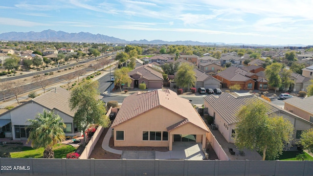 bird's eye view featuring a residential view and a mountain view