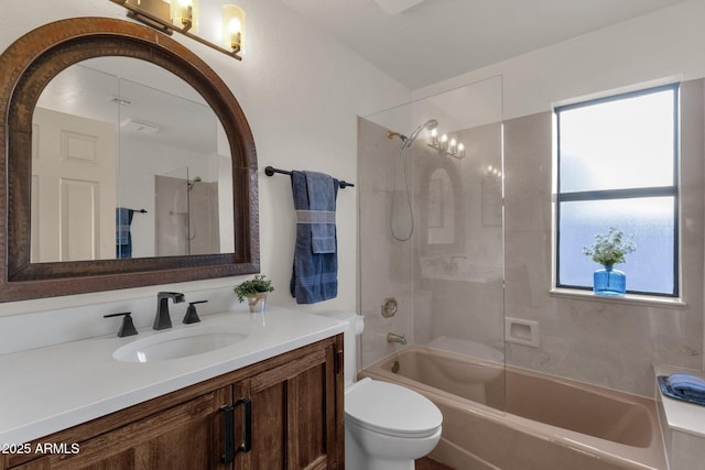 full bathroom featuring vanity, shower / bathing tub combination, and toilet