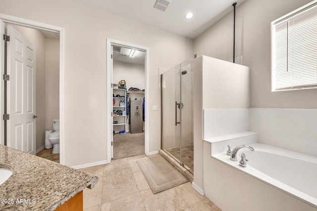 747 E Meadow Ln, Phoenix, AZ 85022 - bathroom with visible vents, a garden tub, vanity, toilet, and a stall shower