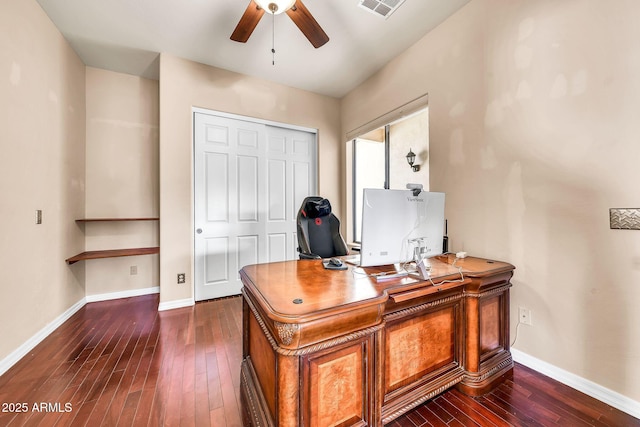 747 E Meadow Ln, Phoenix, AZ 85022 - office space featuring baseboards, a ceiling fan, and dark wood finished floors