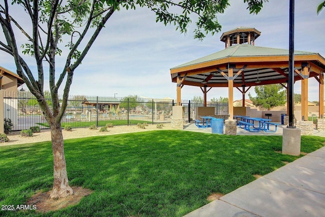 view of yard with a gazebo, a patio, and fence