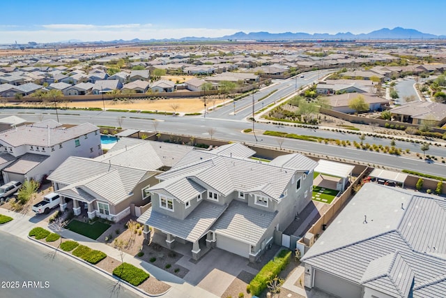 aerial view featuring a residential view and a mountain view