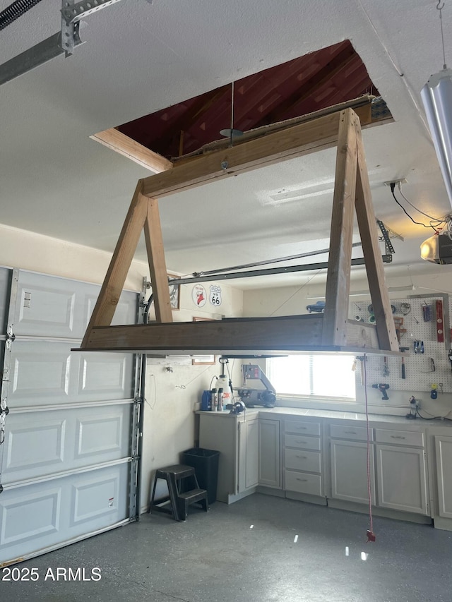 garage with a garage door opener