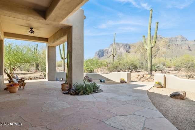148 N La Barge Rd, Apache Junction, AZ 85119 - view of patio featuring ceiling fan and a mountain view