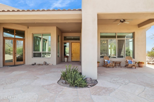 148 N La Barge Rd, Apache Junction, AZ 85119 - view of patio / terrace featuring french doors and a ceiling fan