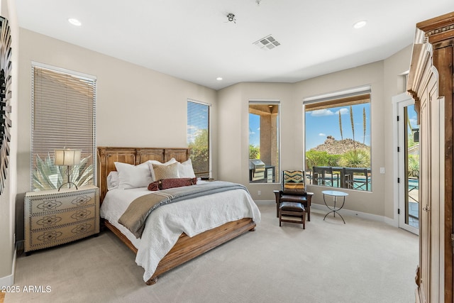11324 E Diamond Cholla Dr, Scottsdale, AZ 85255 - bedroom featuring baseboards, access to outside, light carpet, and recessed lighting