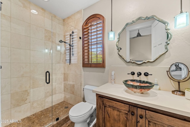 11324 E Diamond Cholla Dr, Scottsdale, AZ 85255 - bathroom with a stall shower, toilet, and vanity