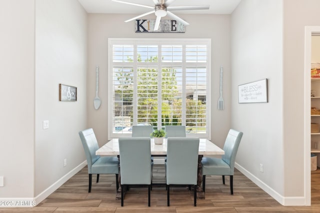 2630 E Lovebird Ln, Gilbert, AZ 85297 - dining space with a ceiling fan and wood finished floors