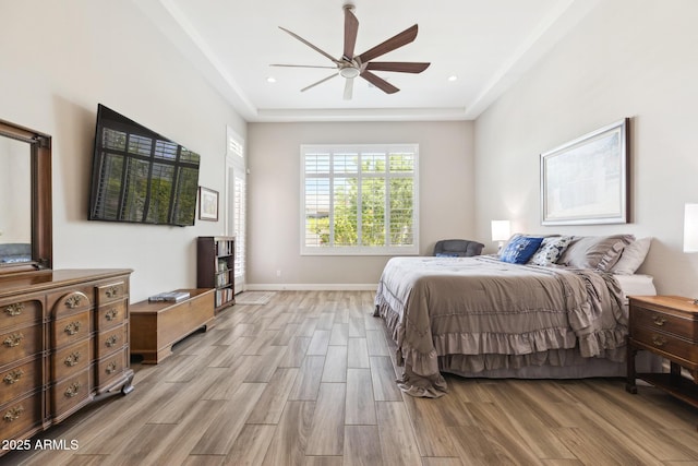 2630 E Lovebird Ln, Gilbert, AZ 85297 - bedroom with light wood-type flooring and ceiling fan
