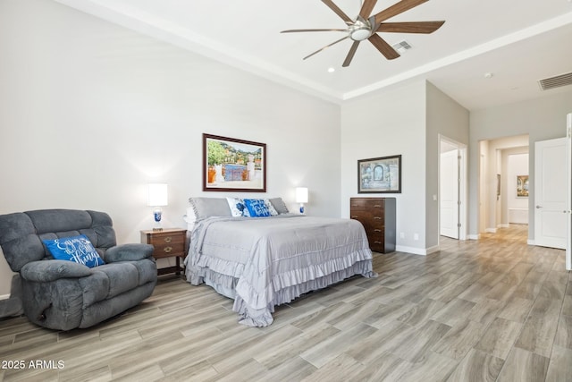 2630 E Lovebird Ln, Gilbert, AZ 85297 - bedroom featuring light wood finished floors, ceiling fan, and a high ceiling