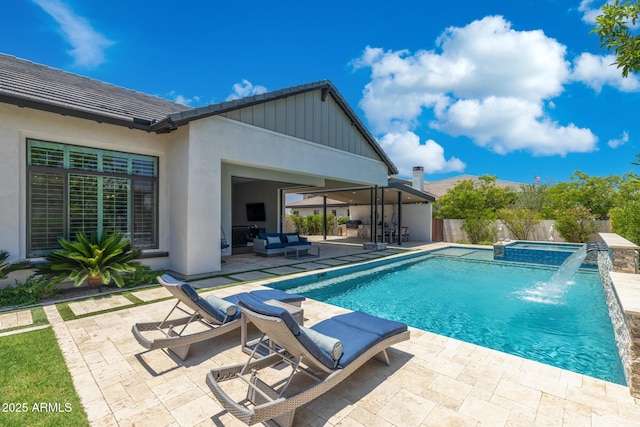 2630 E Lovebird Ln, Gilbert, AZ 85297 - view of swimming pool featuring a patio area, an outdoor hangout area, and a pool with connected hot tub
