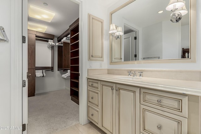 bathroom with vanity and tile patterned floors