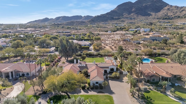 drone / aerial view with a mountain view