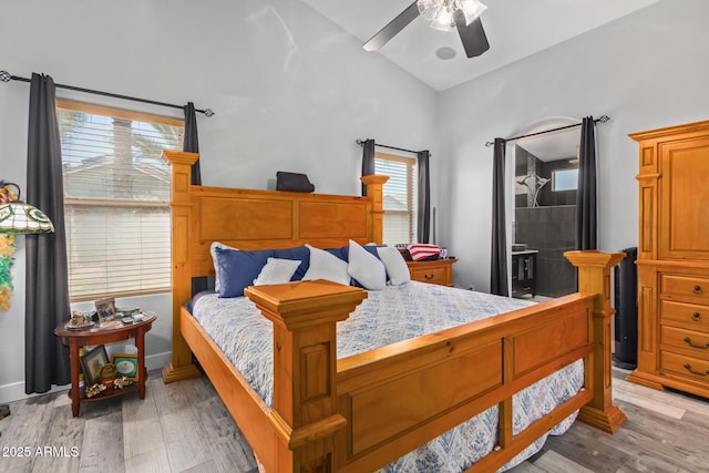 bedroom featuring ceiling fan and wood-type flooring